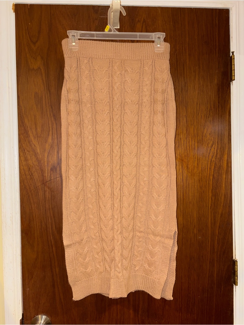 Knit Cable Midi Skirt in Blush Pink